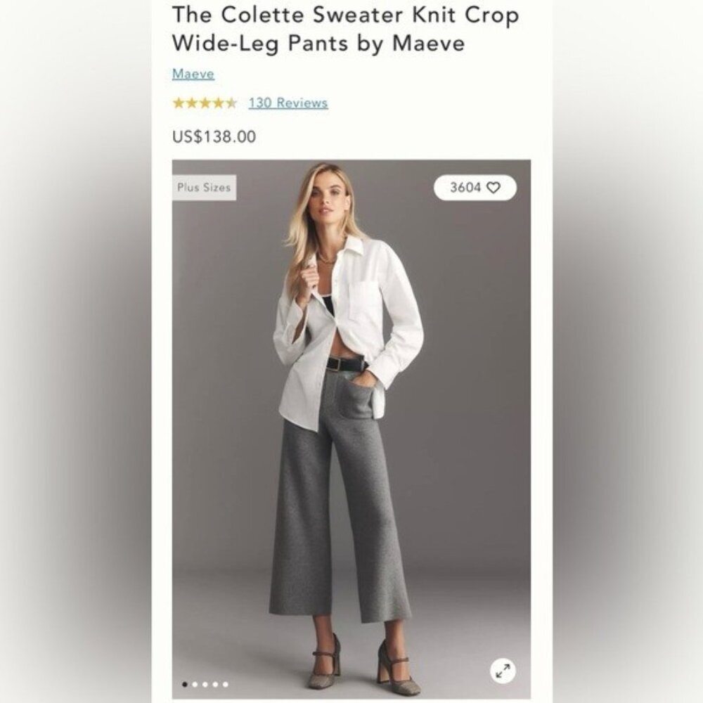NWT Size XSP - The Colette Sweater Knit Crop Wide-Leg Pants Maeve (NWT US$ 138)